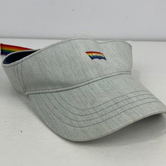 Levi's Sunvisor Cap Size Adjustable Blue Denim Cotton Rainbow Logo - Picture 1 of 6